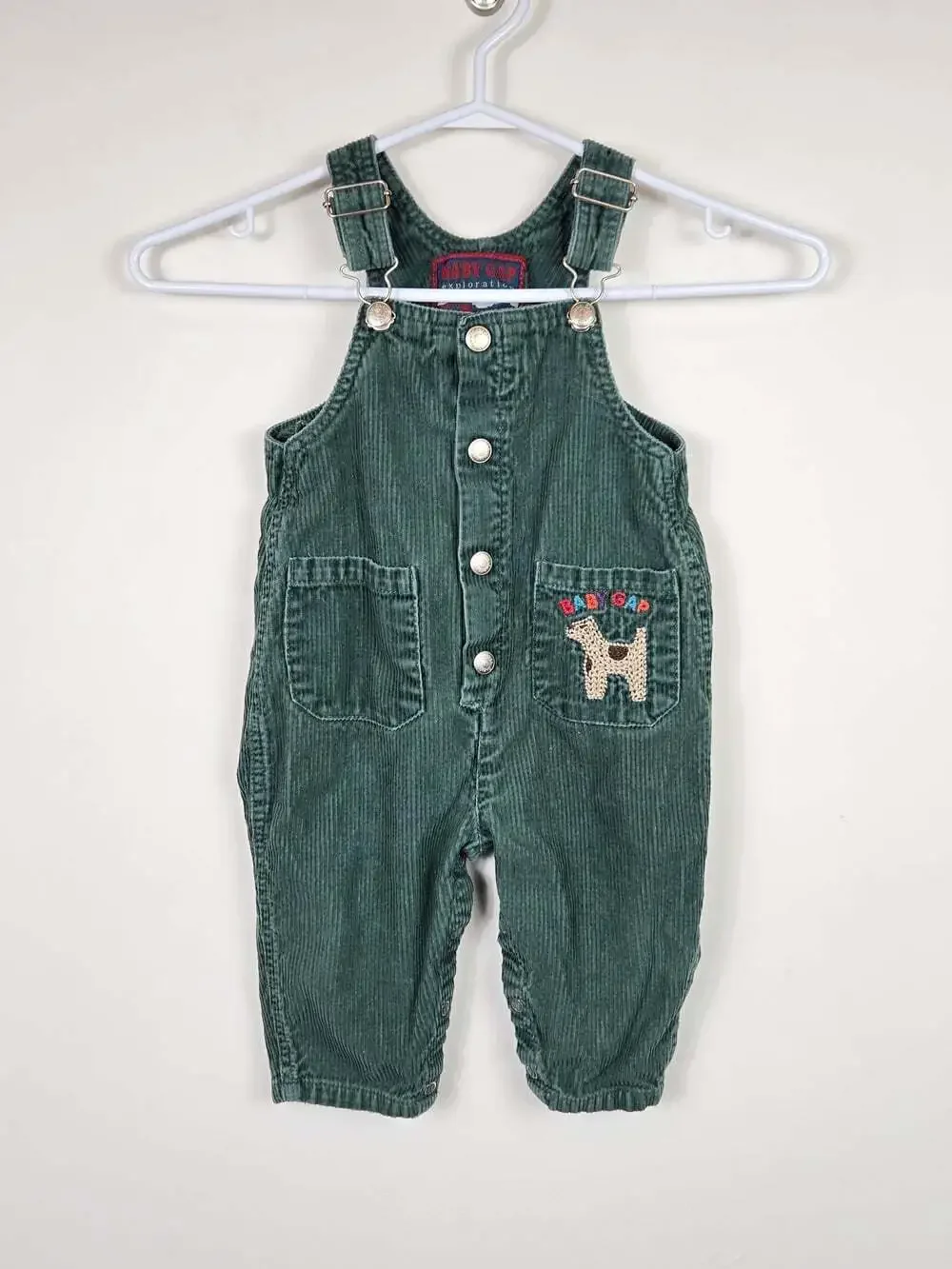 Vintage Baby Gap Green Corduroy Overalls 90s Dog Embroidered 12M